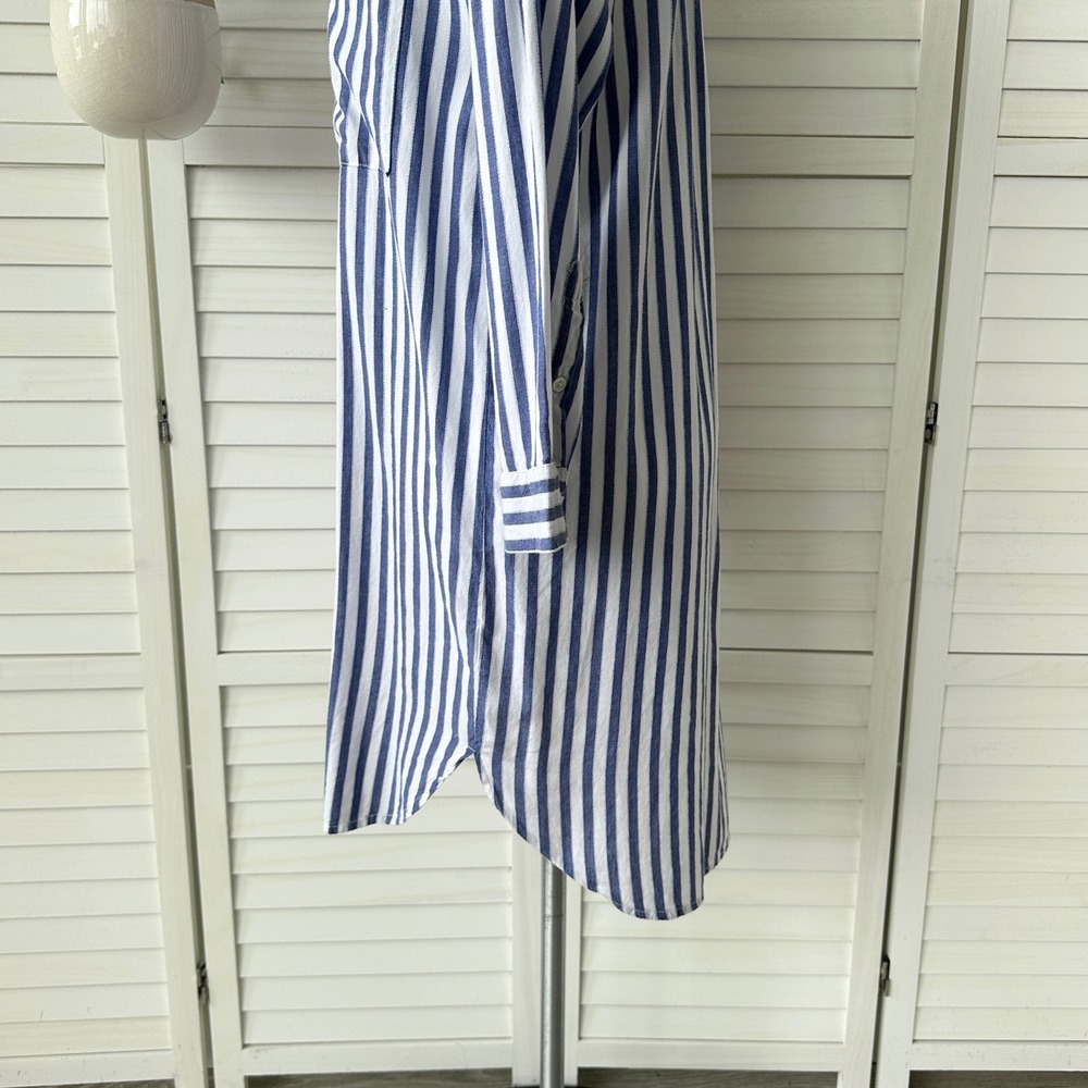 Velvet by Graham & Spencer Striped Shirt Dress Blue White‎ Cotton Size M - Picture 4 of 10